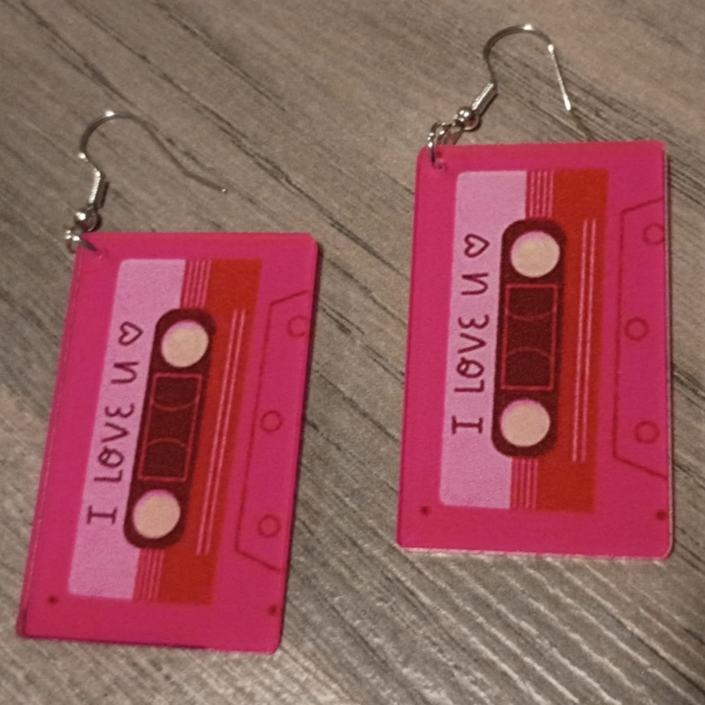 Pink Cassette Tape Earrings